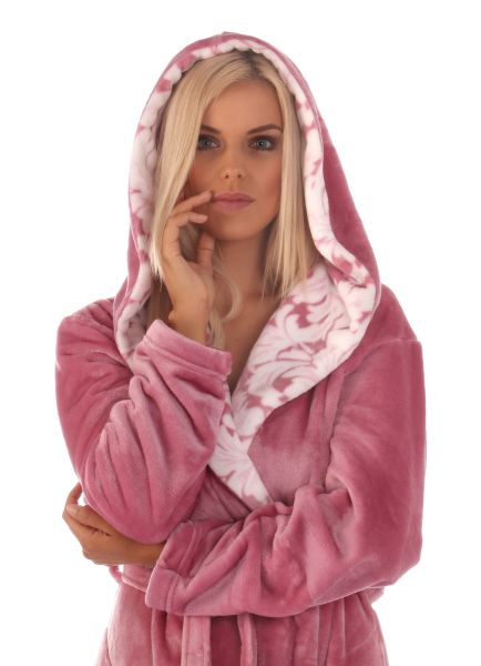 FLORA dlouhý župan s kapucí - Starorůžová, vel. S, galerie