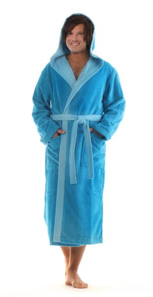 TAMPA DUO dlouhý župan s kapucí - Tyrkysová, vel. XL, galerie