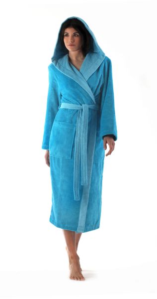 TAMPA DUO dlouhý župan s kapucí - Tyrkysová, vel. XL, galerie