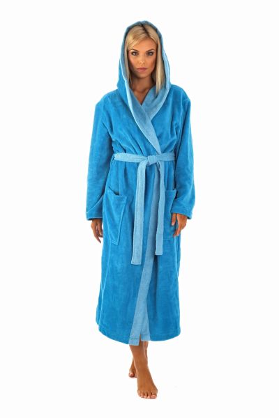 TAMPA DUO dlouhý župan s kapucí - Tyrkysová, vel. XL, galerie